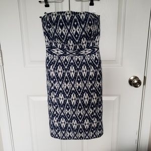 Banana Republic Strapless Blue Diamond Print Dress